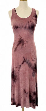 See You Monday Tie Dye Racerback Maxi Dress Mauve Brown Stretch Size Large Photo 0