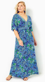 Lilly Pulitzer Addison Floral Maxi Dress Size 14 Abaco Blue Turtle Awe Preppy Photo 0