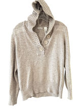 Liz & Co Womens Oatmeal Marled Knit Hoodie Henley Sweater Large Beige‎ Pullover Photo 0