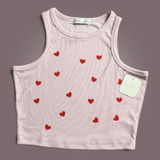 Altar'd State Pink Crop Tank Top with Red Heart Print, Size Small Photo 0