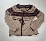 Merino Wool Blend Sweater Cardigan Womens Size L Cream Brown V-Neck Photo 0