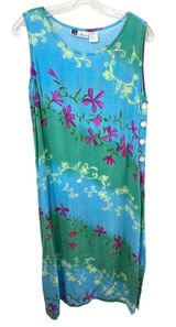 VTG La Cera Medium Midi Dress Blue Green Floral Sleeveless Beach Vacation 1018‎ Photo 0
