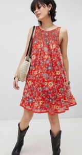 Free People Oh Baby Mini Babydoll Dress Orange Florals Women's Size Small‎ Photo 0
