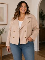 Lauren Conrad Cropped Trench Jacket Double Breasted XXL Neutral‎ Minimalist Photo 0