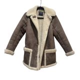 Abercrombie & Fitch Faux Suede Shearling Coat Womens XS Brown Cream Lined Jacket Photo 0