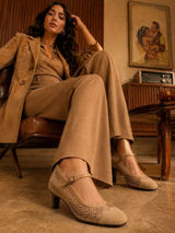 Franco Sarto Womens Mary Jane Pumps Tan Suede Snakeskin Embossed Heel Size 7M Photo 0