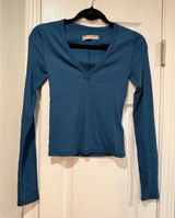 NWOT We The Free Size XS Free People Ribbed V-Neck Long Sleeve Fitted Top Raw Photo 0