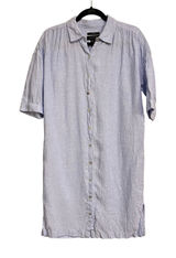 Tahari Shirt Dress Button‎ Front Tunic 100% Linen Flax Blue Lagenlook Size Small Photo 0