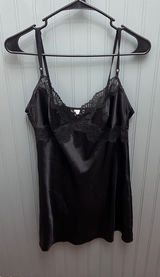 Victoria's Secret Black Satin Lace Trim Chemise Slip Nightgown Large Photo 0