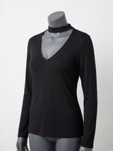 White House Black Market Black Long Sleeve Choker Cutout V Neck Knit Top Size XL Photo 0
