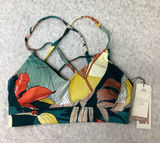 CALIA Strappy Back Ruched Bikini Top Botanical Print Sea Green Large WSA23223 Photo 0