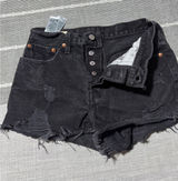 Levis Premium 501 Original Shorts Black Distressed Cutoff‎ Button Fly Womens 27 Photo 0