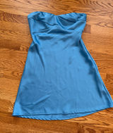 Hello Molly Strapless Satin Mini Dress in Teal Photo 0