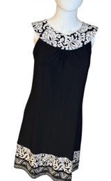 White House Black Market Black Dress with White Damask Trim Photo 0