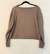GAP Women Medium Brown Organic Cotton Boat Neck Long Sleeve Relaxed Cropped Top Photo 0