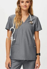 FIGS Women's Casma Three-Pocket Scrub Top V-Neck Graphite Gray PO 1602 Size S Photo 0