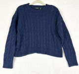 Lauren Ralph Lauren Cropped Cable Knit Sweater Size XL Navy Blue Cotton Classic Photo 0