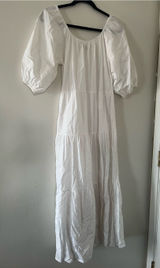 White 100% Cotton Tiered Puff Sleeve Peasant Maxi Dress Small Cottagecore Photo 0