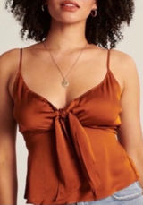 Abercrombie‎ & Fitch Satin Tie-Front Camisole Brown Womens Size Large Y2K *FLAWS Photo 0