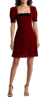 Wayf XS Velvet Puff Sleeve Mini Dress Red Bow Holiday‎ Party Romantic Valentines Photo 0