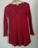 Gap XS Y2K Cherry Red Henley Tunic Long Sleeve Waffle Knit Lounge Flowy Relaxed Photo 0