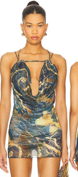 Jaded London revolve going out strappy black printed plunge dress size US 10 NWT Photo 0