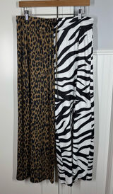 EMY Ave Leopard & Zebra Print Wide leg pants Brown/Black & White Large XL fun Photo 0