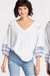 Free People We The Free Bubble Thermal V-Neck Embroidered Tee Shirt Photo 0
