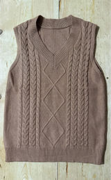 Unbranded Women's V-Neck Cable Knit Sweater Vest‎ Tan Brown Size Medium Photo 0