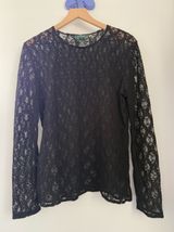 Ralph Lauren XL Crew Long Sleeve Black Top Lace Whimsigoth Gothic Floral Sheer Photo 0