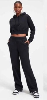 Good American Wide Leg Track Pants Black Size 2 Small Drawstring Mesh Lined Photo 0