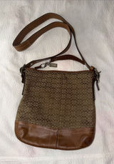 Authentic COACH F10944 Mini Signature Shoulder Bag Beige Brown Canvas Leather Photo 0