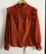 SCARLET DARKNESS Burnt Orange Victorian Style Lace Yoke Lace up Blouse Medium Photo 0