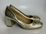 Naturalizer Wright Pumps Women 7.5M Gold Good Metallic Block Heel Buckle Leather Photo 0