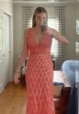 Pink Plunge Neck Maxi Gown for Prom Photo 0