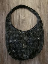 Black Embroidery Slouchy Hobo Bag Sequin Accents Boho Photo 0