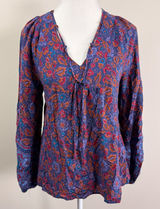 Natural Life Womens S Purple Floral Rayon Boho Tie Neck Balloon Sleeve Blouse Photo 0