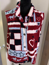 Christopher & Banks Americana‎ Western Patriotic Fleece Vest Button Down Red XL Photo 0