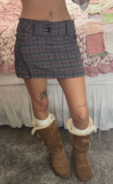 Y2K Plaid Mini Skirt in Grey with Subtle Pink Stripe Photo 0