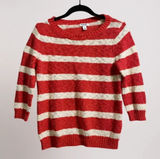 Old Navy Womens Large Coral & Cream‎ Striped Sweater 3/4 Sleeves Cotton/Acrylic Photo 0
