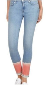 7 For All Mankind The Skinny Crop Unrolled Jeans Womens Size‎ 28 Coral Bleach Photo 0