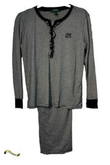 Lauren Ralph Lauren Womens Pajama Set Navy Blue White Striped Ruffle Henley M Photo 0