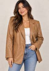 Express Camel Faux Leather Blazer Jacket Plus Size XL NWT Autumn Fall Staple Photo 0