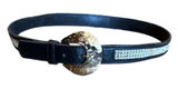Italian Leather Rhinestone Belt Size XS Western Silver Black Boho Vintage Photo 0