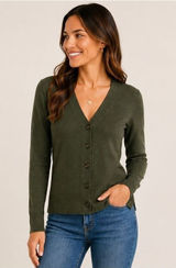 LOFT Cardigan Sweater XS Olive Green Button Front V Neck Cottage Granola NWOT Photo 0