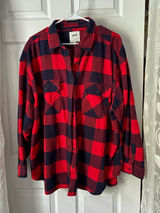 Aerie Buffalo Plaid Flannel Button-Up oversized boyfriend l Shirt women sz XL Photo 0