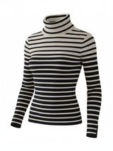White House Black Market XL Black White Striped Turtleneck Sweater Top Photo 0