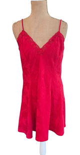 Victoria's Secret Vintage Red Jacquard Lace Trim‎ Chemise Nightgown Medium Photo 0