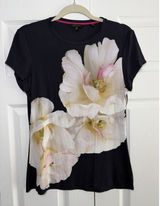 Ted Baker Floral Graphic Tee Womens Size 3 L Navy Blue Short Sleeve Jersey Top Photo 0