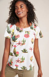 Anthropologie Eva Franco Cactus Tee Women's Blouse Top Shirt‎ S Cacti Succulent Photo 0